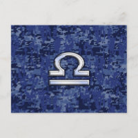 Libra Zodiac Sign on Blue Digital Camouflage
