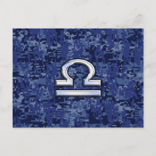 Libra Zodiac Sign on Blue Digital Camouflage Postcard