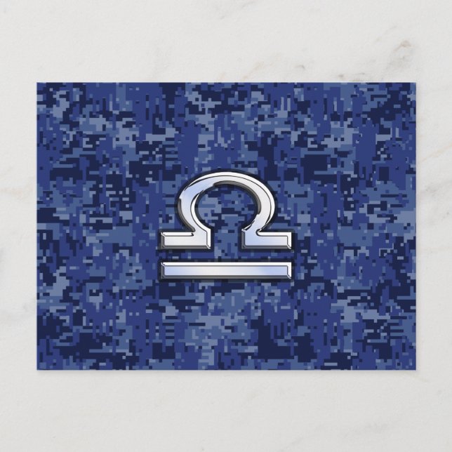 Libra Zodiac Sign on Blue Digital Camouflage Postcard (Front)