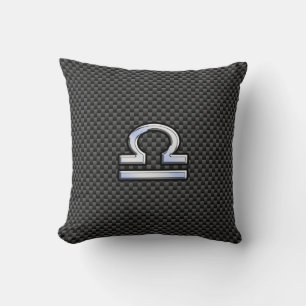 Libra Zodiac Sign on Carbon Fibre Style Cushion