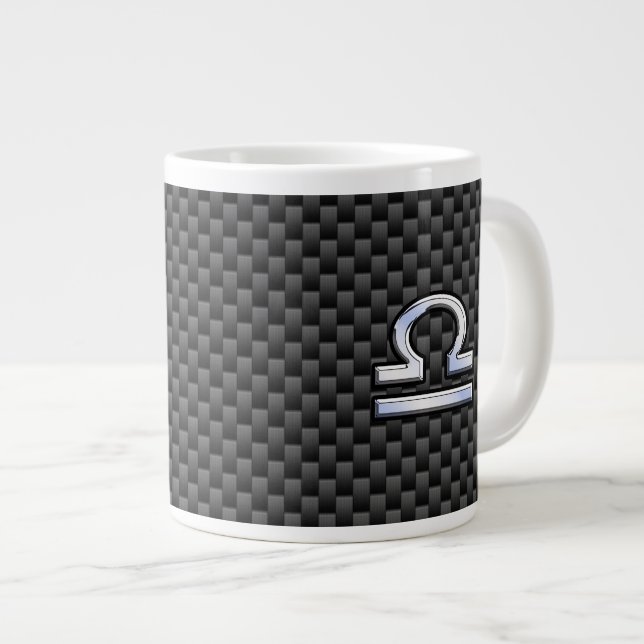 Libra Zodiac Sign on Carbon Fibre Style Large Coffee Mug (Front Right)