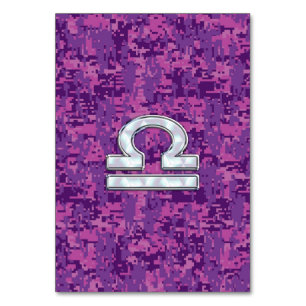 Libra Zodiac Sign on Fuchsia Digital Camo Table Number