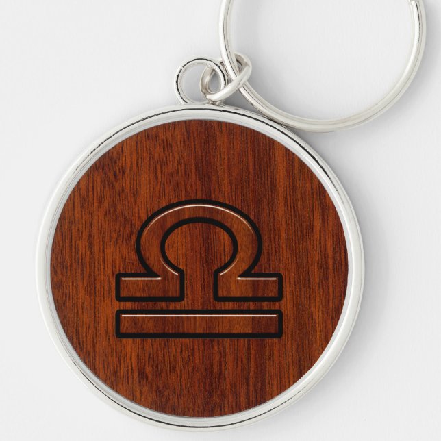 Libra Zodiac Sign on Mahogany Brown Style Print Key Ring (Front)