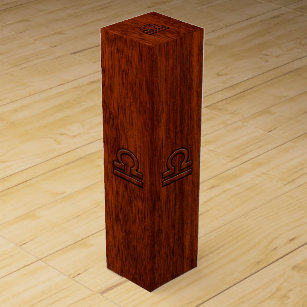 Libra Zodiac Sign on Mahogany Style Decor Wine Gift Box