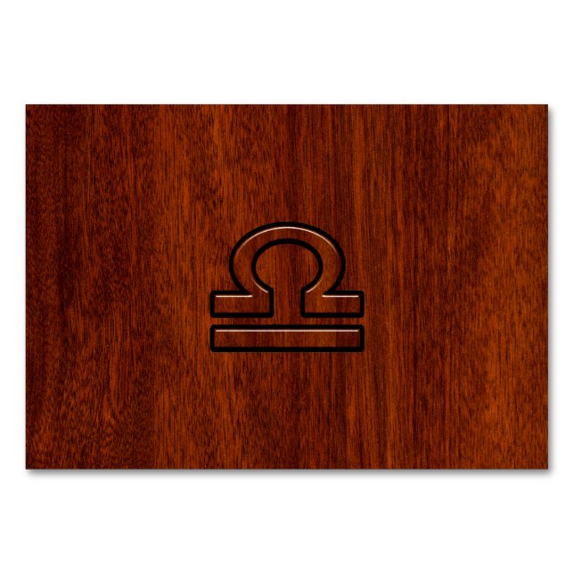 Libra Zodiac Sign on Mahogany Style Print Table Number (Front)