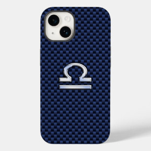 Libra Zodiac Sign on Navy Blue Carbon Fibre Case-Mate iPhone 14 Case