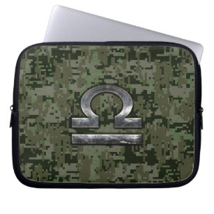 Libra Zodiac Sign on olive green digital camo Laptop Sleeve