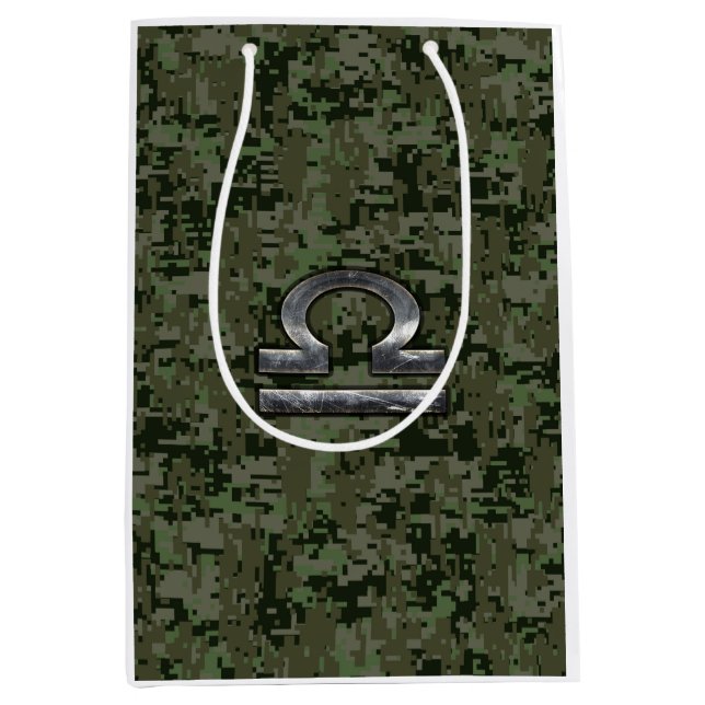 Libra Zodiac Sign on olive green digital camo Medium Gift Bag (Front)