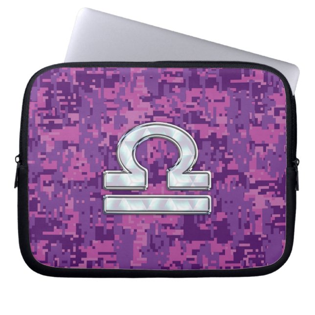 Libra Zodiac Sign on Pink Digital Camo Laptop Sleeve (Front)