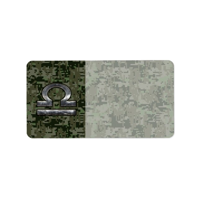 Libra Zodiac Sign on Woodland Green digital camo Label (Front)