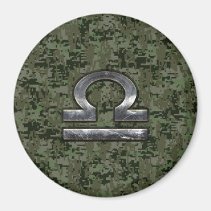 Libra Zodiac Sign on Woodland Green digital camo Magnet