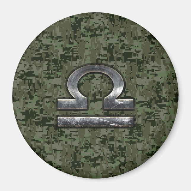 Libra Zodiac Sign on Woodland Green digital camo Magnet (Front)