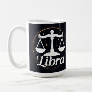Libra Zodiac Sign Symbol with Stars and Scales Coffee Mug