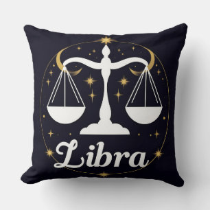 Libra Zodiac Sign Symbol with Stars and Scales Cushion