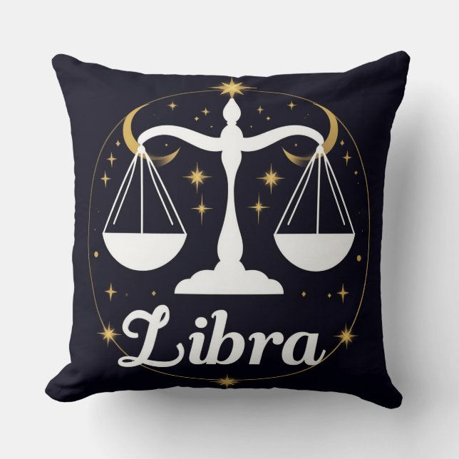 Libra Zodiac Sign Symbol with Stars and Scales Cushion (Front)