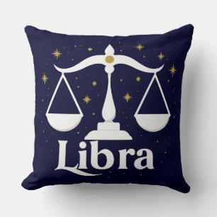 Libra Zodiac Sign Symbol with Stars and Scales Cushion