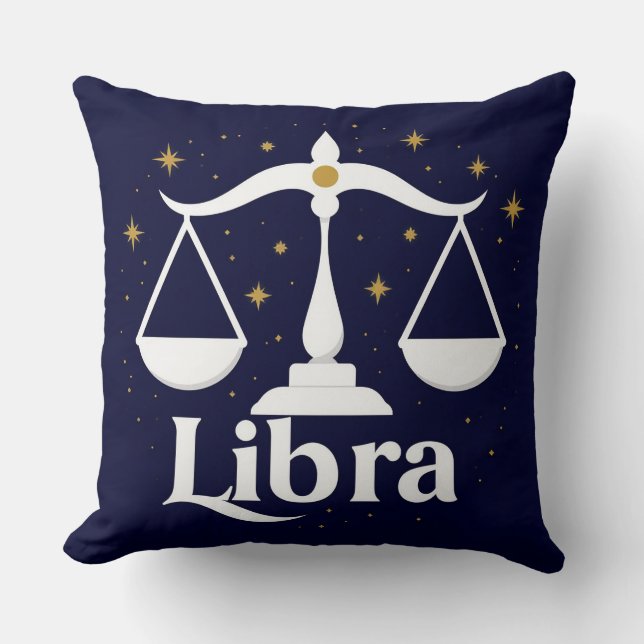 Libra Zodiac Sign Symbol with Stars and Scales Cushion (Front)