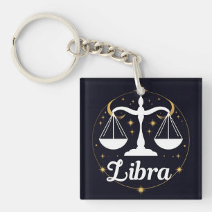 Libra Zodiac Sign Symbol with Stars and Scales Key Ring
