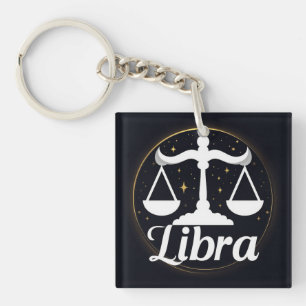 Libra Zodiac Sign Symbol with Stars and Scales Key Ring