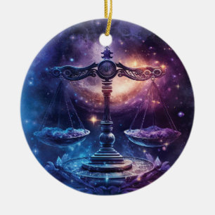 Libra Zodiac Sign Watercolor Design Ceramic Ornament