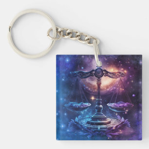 Libra Zodiac Sign Watercolor Design Key Ring
