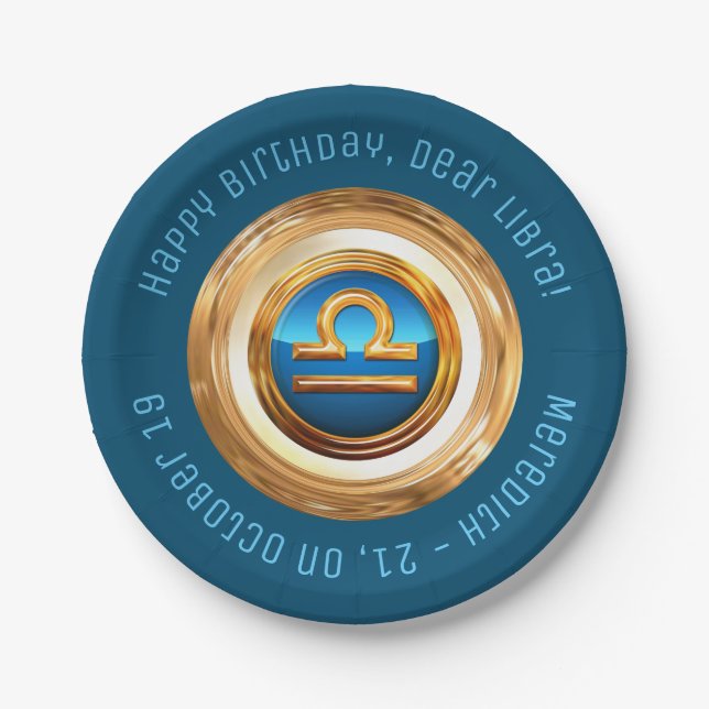 Libra Zodiac Sign With Custom Curved Text Paper Plate (Front)