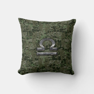 Libra Zodiac Sign Woodland Digital Camouflage Cushion