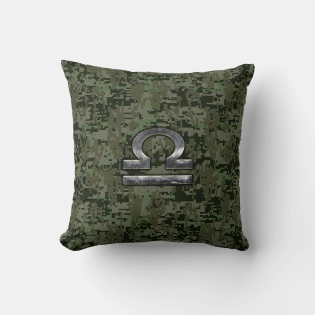 Libra Zodiac Sign Woodland Digital Camouflage Cushion (Front)