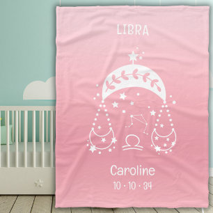 Libra Zodiac Star Name Birthdate Pink Baby Fleece Blanket