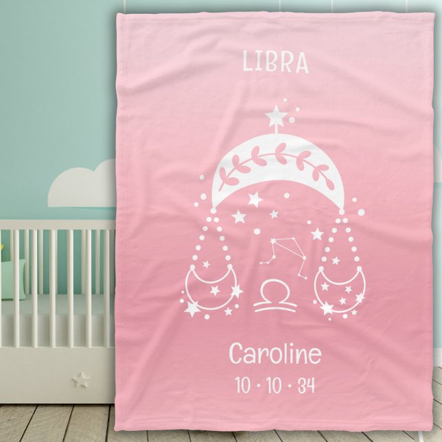 Libra Zodiac Star Name Birthdate Pink Baby Fleece Blanket (Creator Uploaded)
