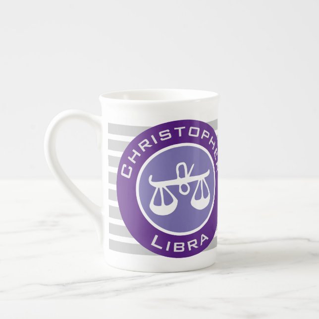 Libra Zodiac Star Sign with Owner's Name Bone China Mug (Left)