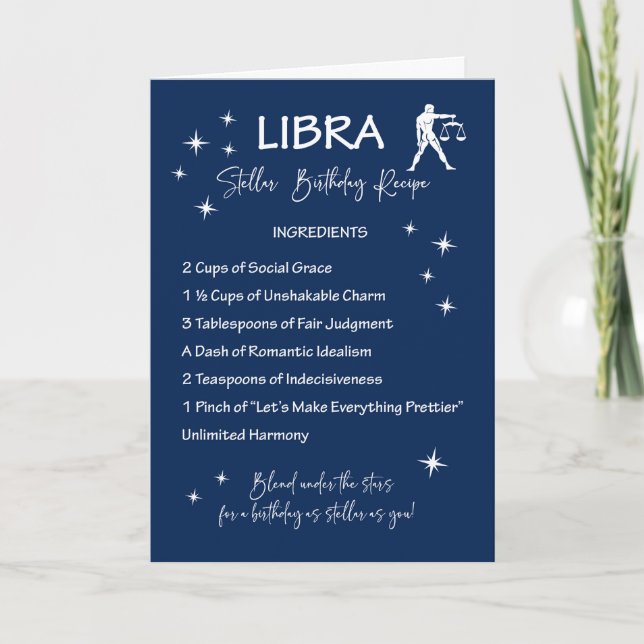 Libra Zodiac Stellar Birthday Recipe Card (Front)