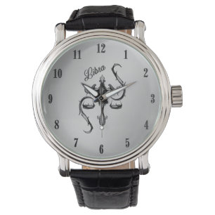 Libra Zodiac Symbol Black Numbers Watch