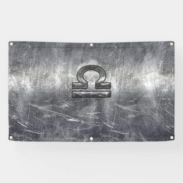 Libra Zodiac Symbol Distressed Industrial Steel Banner (Horizontal)