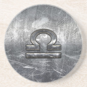 Libra Zodiac Symbol Distressed Industrial Steel Coaster