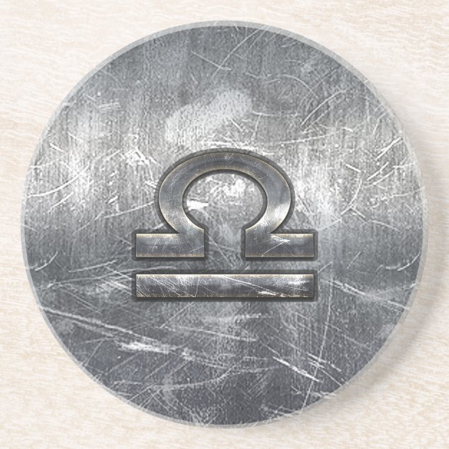 Libra Zodiac Symbol Distressed Industrial Steel Coaster (Front)