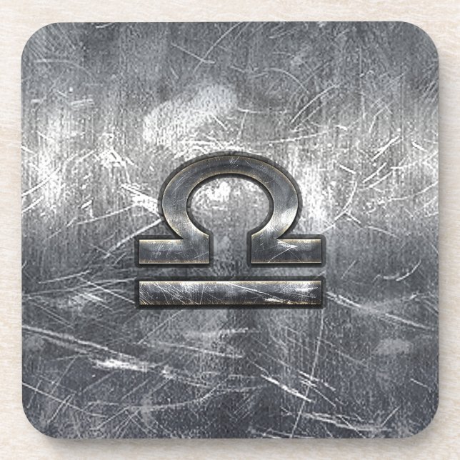 Libra Zodiac Symbol Distressed Industrial Steel Coaster (Front)