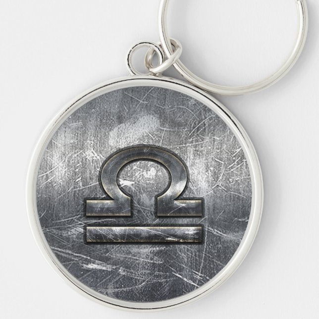 Libra Zodiac Symbol Distressed Industrial Steel Key Ring (Front)