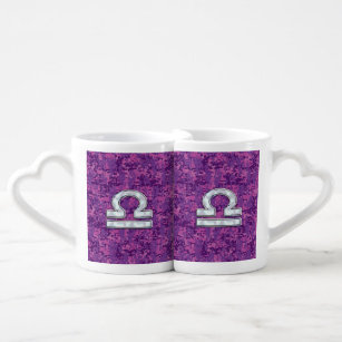 Libra Zodiac Symbol Fuchsia Pink Digital Camo Coffee Mug Set