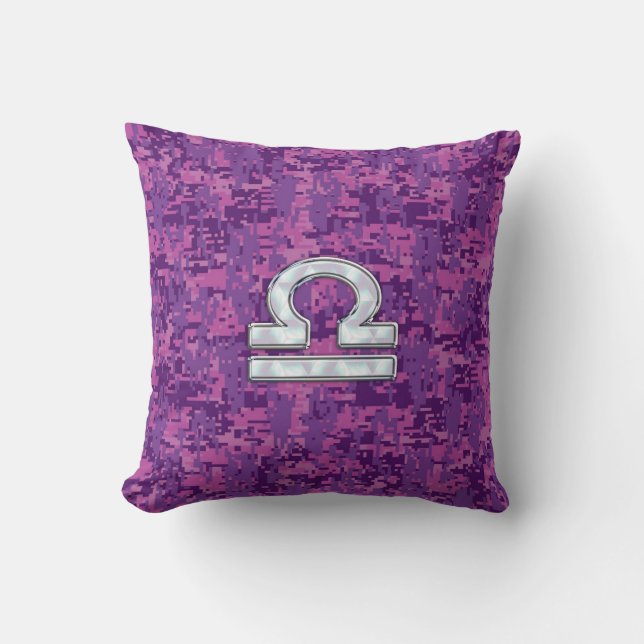 Libra Zodiac Symbol Fuchsia Pink Digital Camo Cushion (Front)