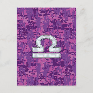 Libra Zodiac Symbol Fuchsia Pink Digital Camo Postcard