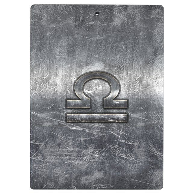 Libra Zodiac Symbol in silver grunge steel style Clipboard (Back)
