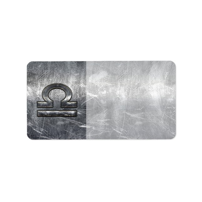 Libra Zodiac Symbol in silver grunge steel style Label (Front)
