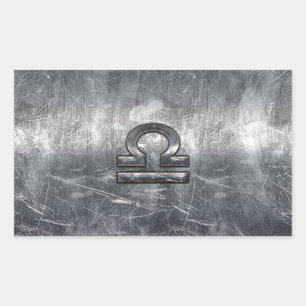 Libra Zodiac Symbol in silver grunge steel style Rectangular Sticker