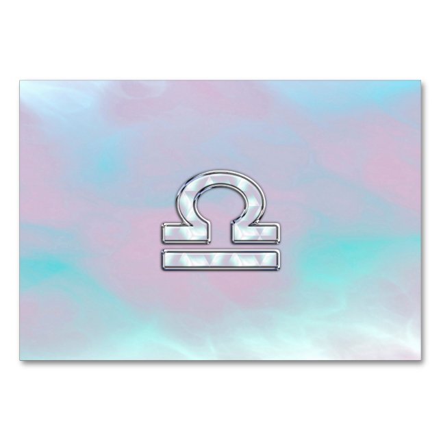 Libra Zodiac Symbol Mother of Pearl Style Table Number (Front)