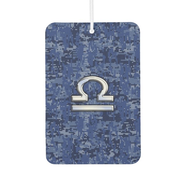 Libra Zodiac Symbol on Blue Digital Camo Car Air Freshener (Front)