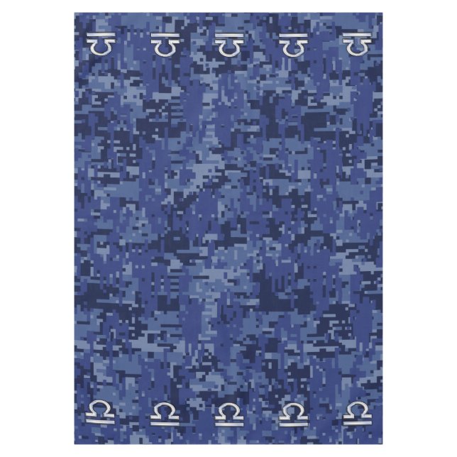 Libra Zodiac Symbol on Blue Digital Camo Tablecloth (Front)