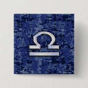 Libra Zodiac Symbol on Blue Digital Camouflage 15 Cm Square Badge
