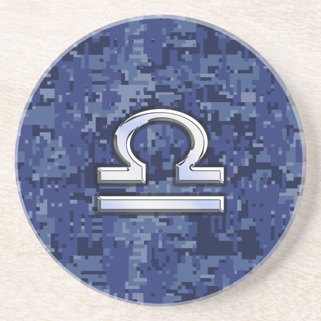 Libra Zodiac Symbol on Blue Digital Camouflage Coaster (Front)