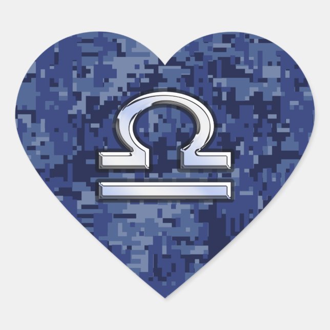 Libra Zodiac Symbol on Blue Digital Camouflage Heart Sticker (Front)